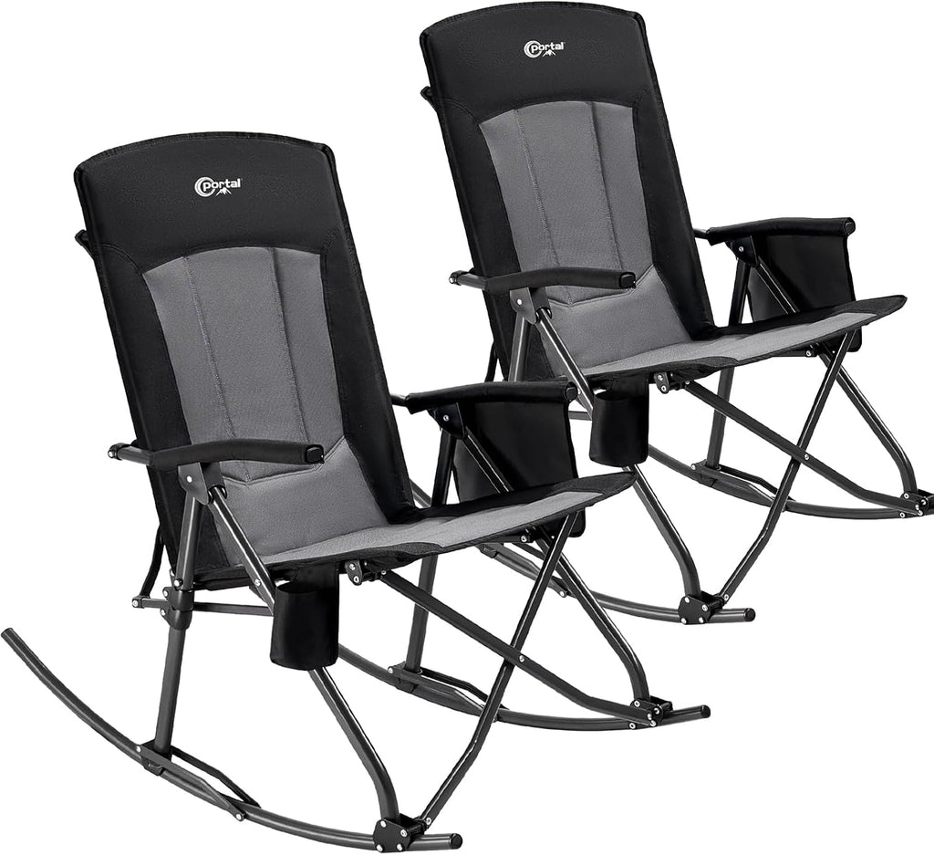 PORTAL Oversized Folding Rocking Camping Chair Portable Outdoor Rocker with High Back Hard Armrests Carry Bag, Supports 400 lbs