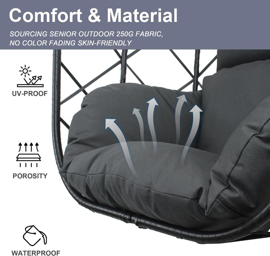 Hanging Egg Chair with Stand Patio Wicker Rattan Swing Chair Hammock Egg Chair for Indoor & Outdoor 400lbs Capacity with Thickened Cushion for Bedroom Balcony Garden