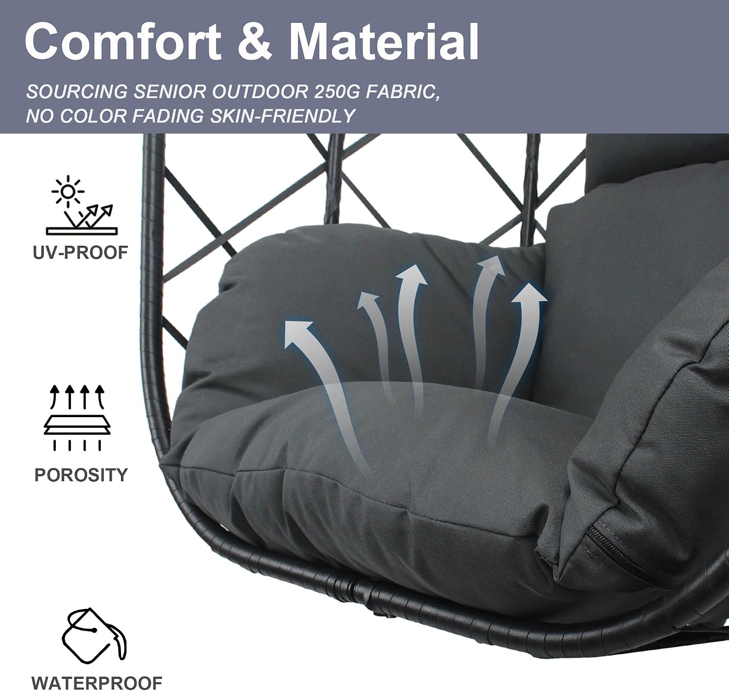 Hanging Egg Chair with Stand Patio Wicker Rattan Swing Chair Hammock Egg Chair for Indoor & Outdoor 400lbs Capacity with Thickened Cushion for Bedroom Balcony Garden