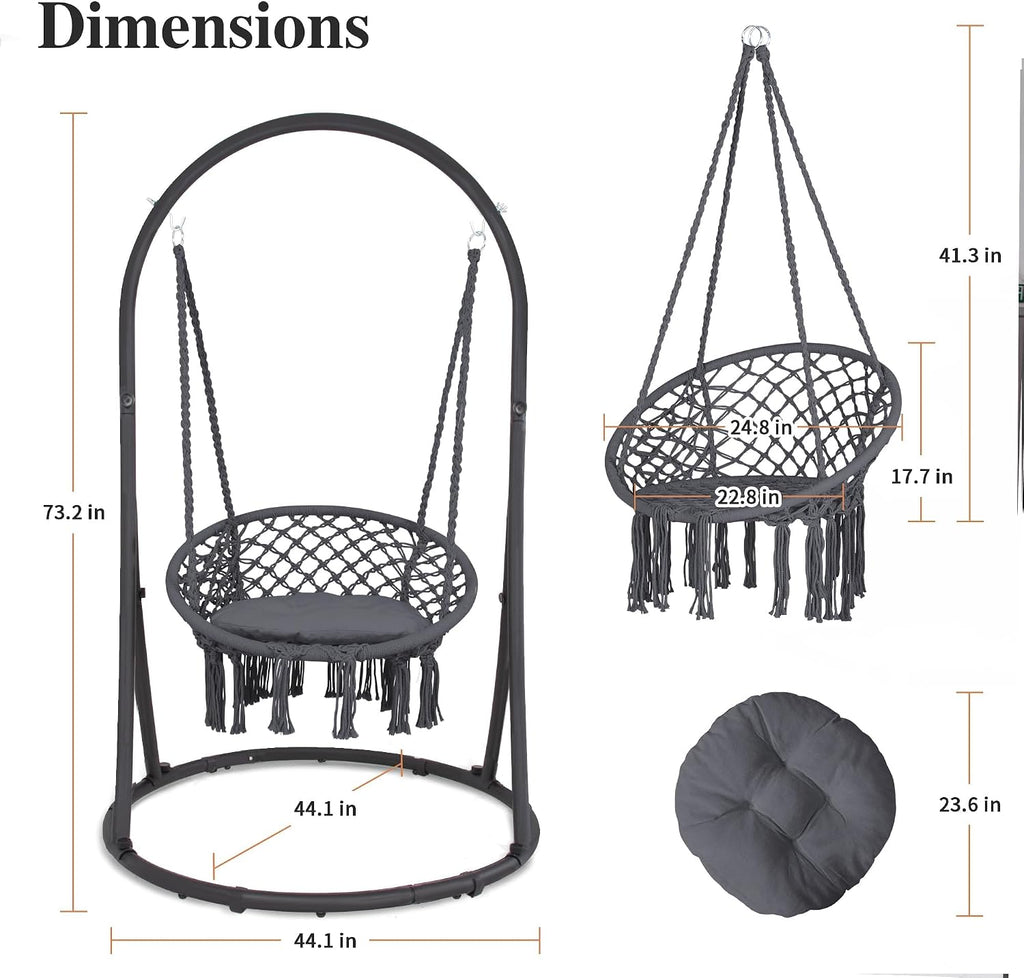 SUNCREAT Indoor Hammock Swing Chair with Stand, Hanging Chair Outdoor with Stand, 330 lbs Capacity, Patent Pending, Grey