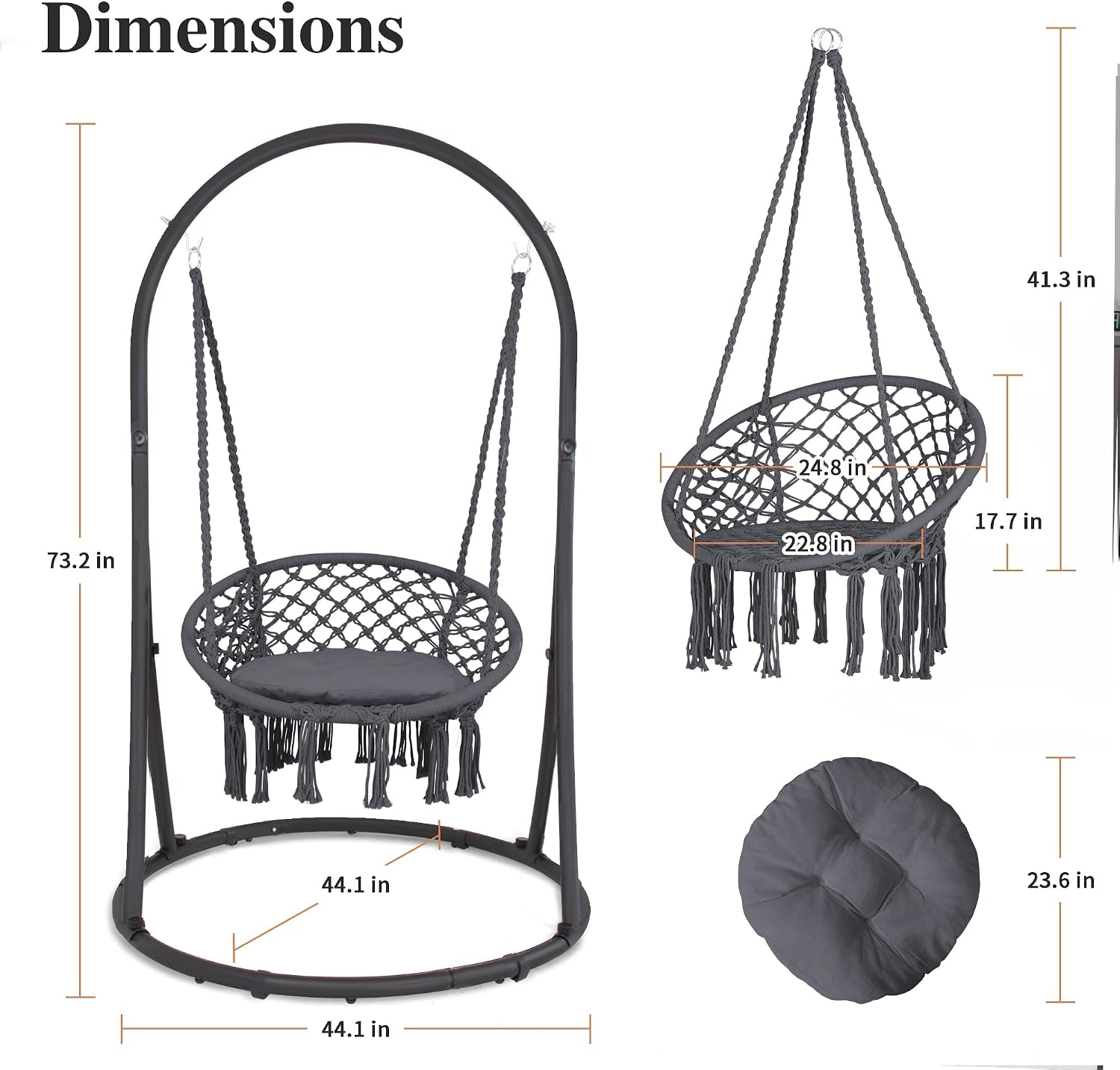 SUNCREAT Indoor Hammock Swing Chair with Stand, Hanging Chair Outdoor with Stand, 330 lbs Capacity, Patent Pending, Grey