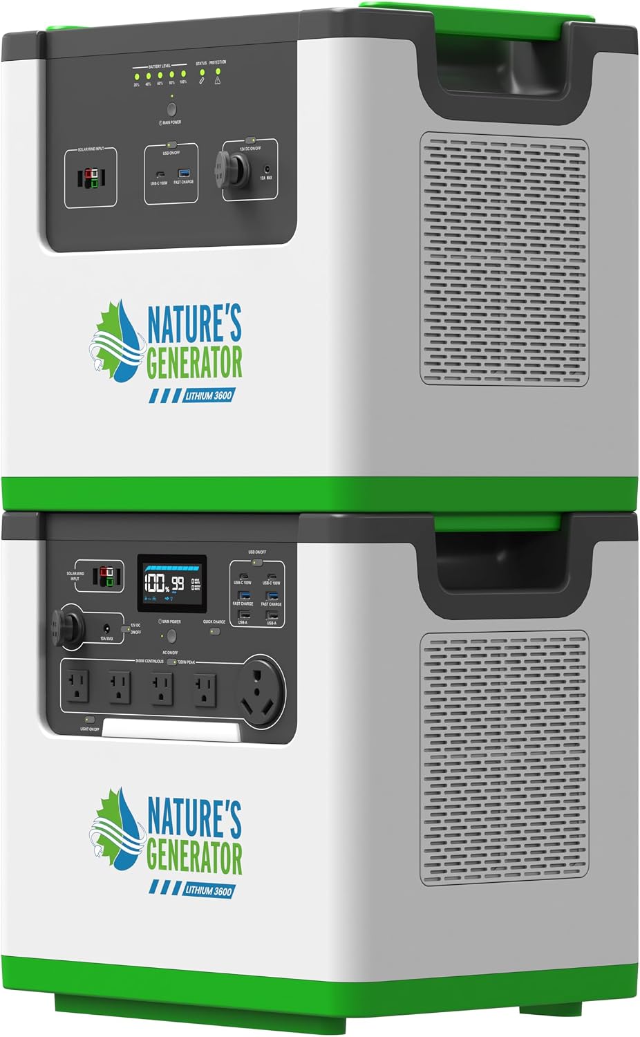 Nature's Generator Lithium 3600 Platinum,1 x Lithium 3600 + 1 x Pod + 4x 100w Panels + 50' Cable