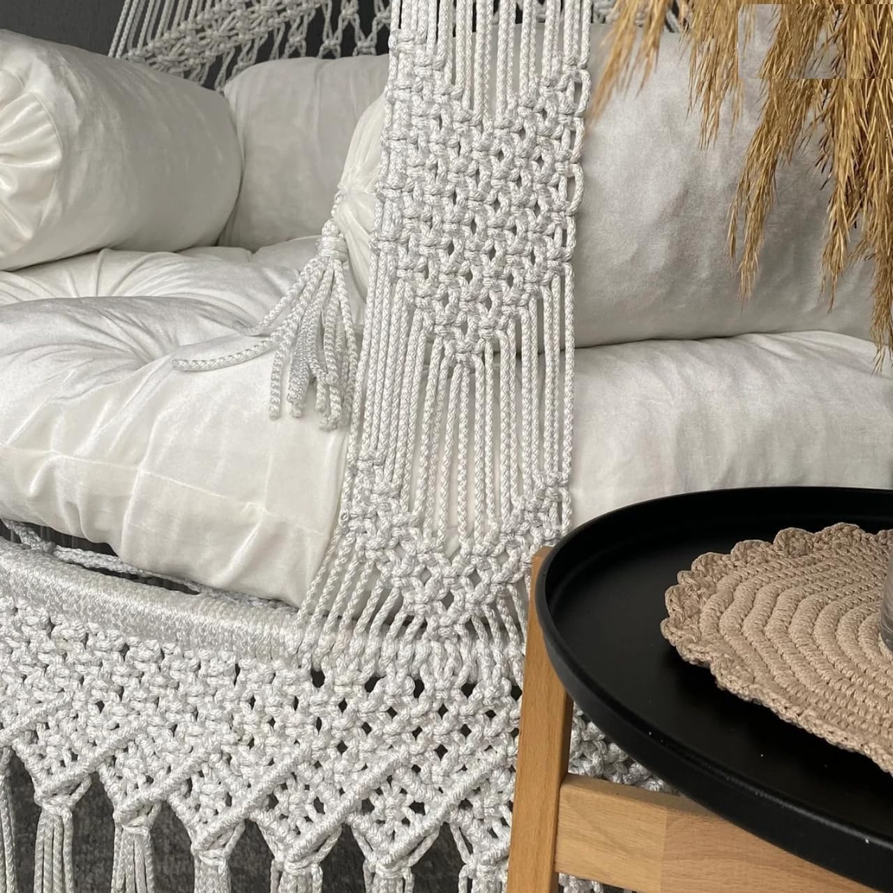 Premium Cotton Macrame Swing Hammock Chair for Adults & Kids – Indoor & Outdoor Hanging Jhula for Patio, Balcony, Deck, Living Room – Boho Style, Large Size, 353Lbs Capacity