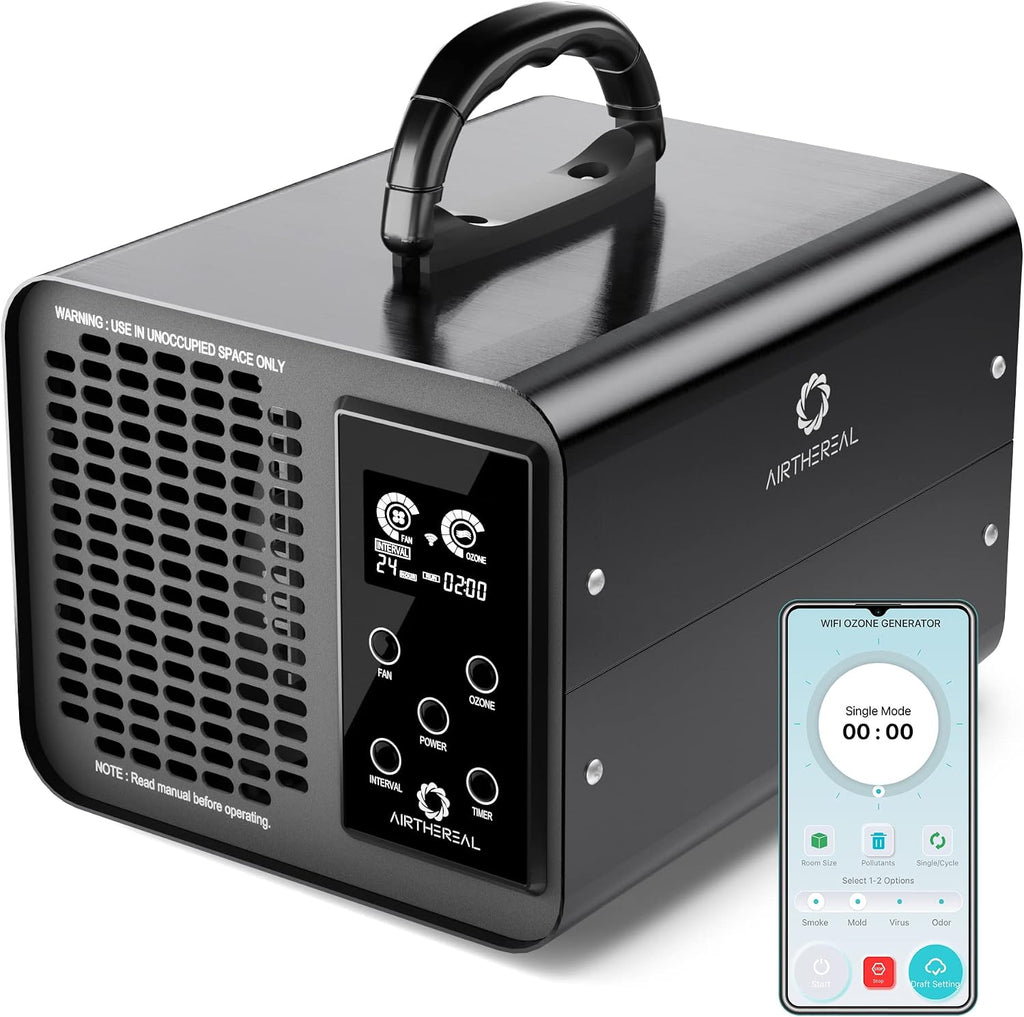 Airthereal MA10K-PRO SMART WiFi Ozone Generator - High Ozone Output Capacity Ozonator- Odor Remover, Deodorizer, Sterilizer - Adjustable Output and Timer Settings for Any Size Room - Black