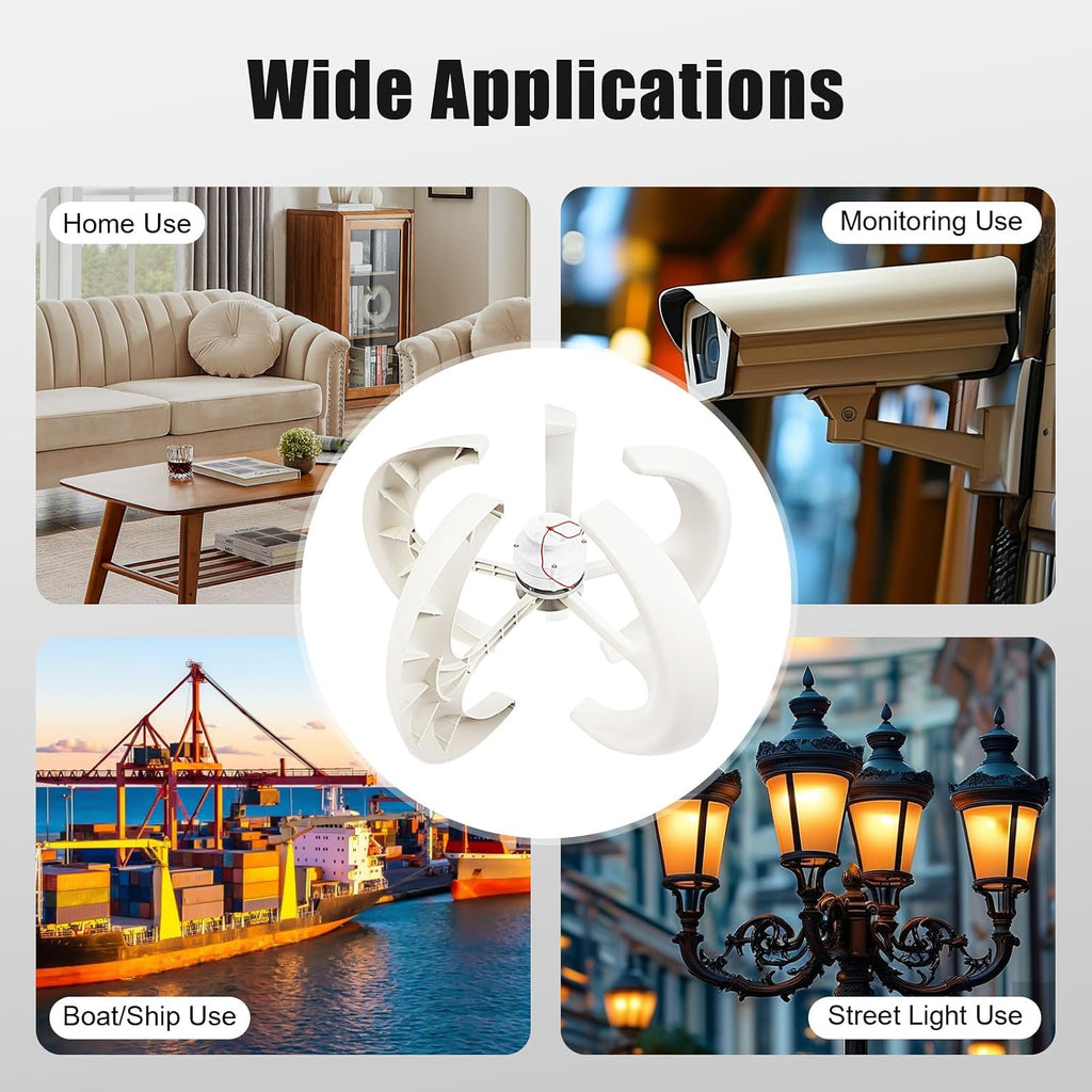 Lantern Wind Turbine Generator, 5-Blade Vertical Axis with Controller and Flange Plate 600W 12V Electromagnetic System, 13m/s Rated Speed Wind Generators for Home Use (12, Volts)
