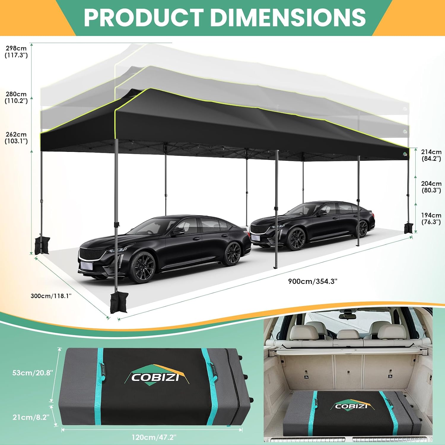 COBIZI 10x30 Pop Up Canopy Tent, Wedding Party Tent with 8 Sidewall One Push Setup Glow, 3 Adjustable Height Air Vent Waterproof UPF50+, Wheeled Bag, Sandbag, Stake, Rope for Commercial, Outdoor