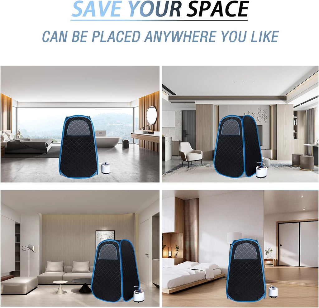 Foldable Portable Steam Sauna, Personal Sauna Tent for Home SPA with 1000w 2.2L Steamer, Folding Chair, Remote Control, Black