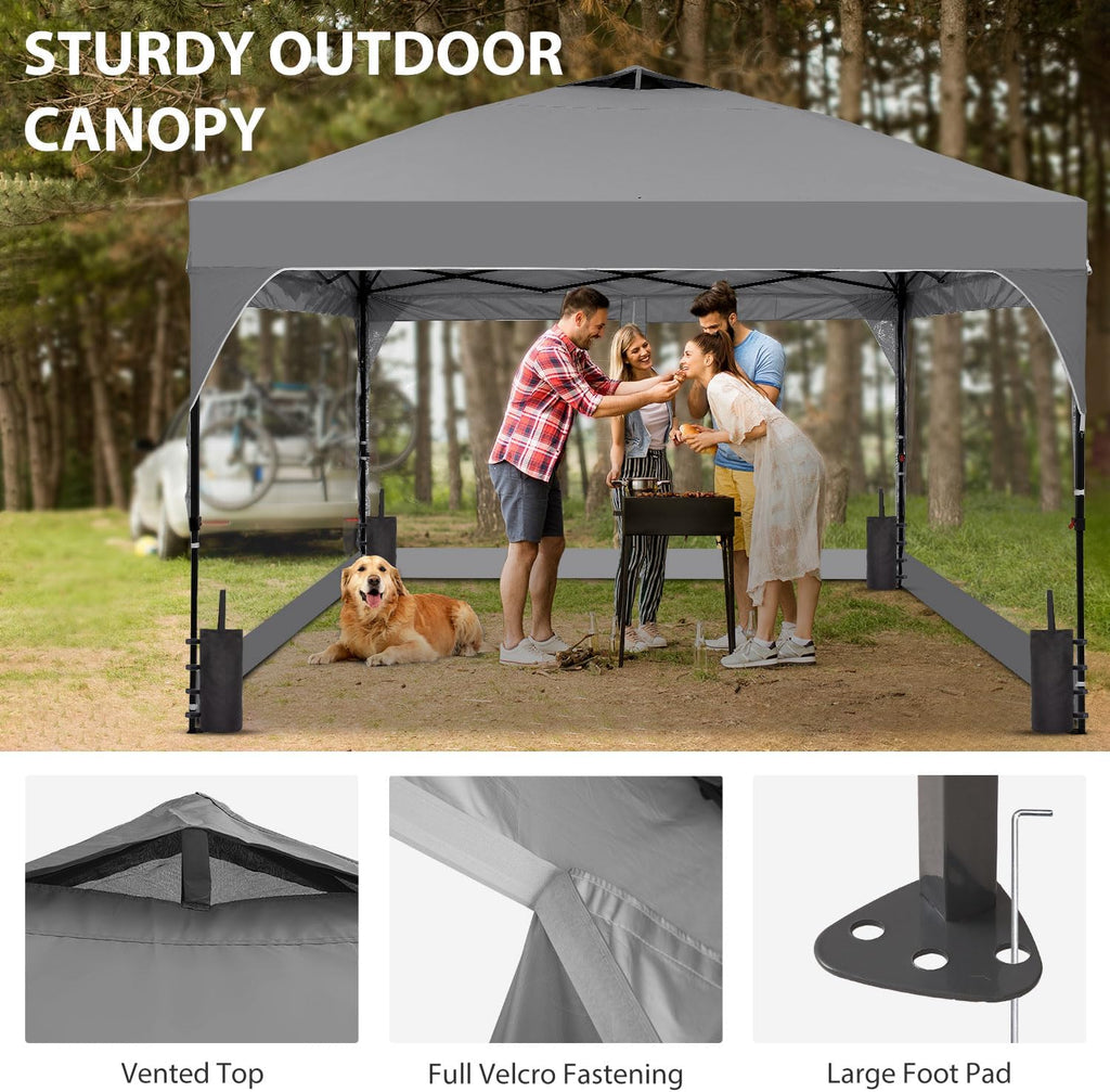 8x8 FT 1-Button Push Pop Up Canopy with 4 Clear PVC Sidewalls, Sandbags, Instant Canopy Tent for Outdoor Events