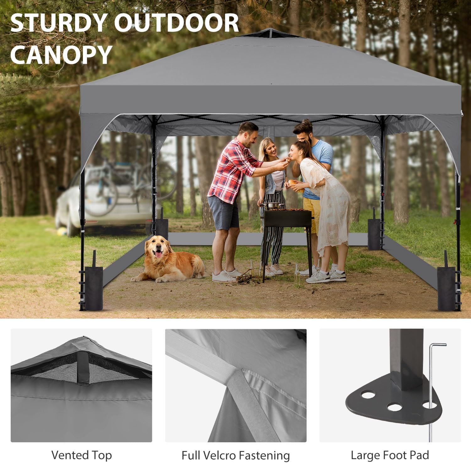 8x8 FT 1-Button Push Pop Up Canopy with 4 Clear PVC Sidewalls, Sandbags, Instant Canopy Tent for Outdoor Events