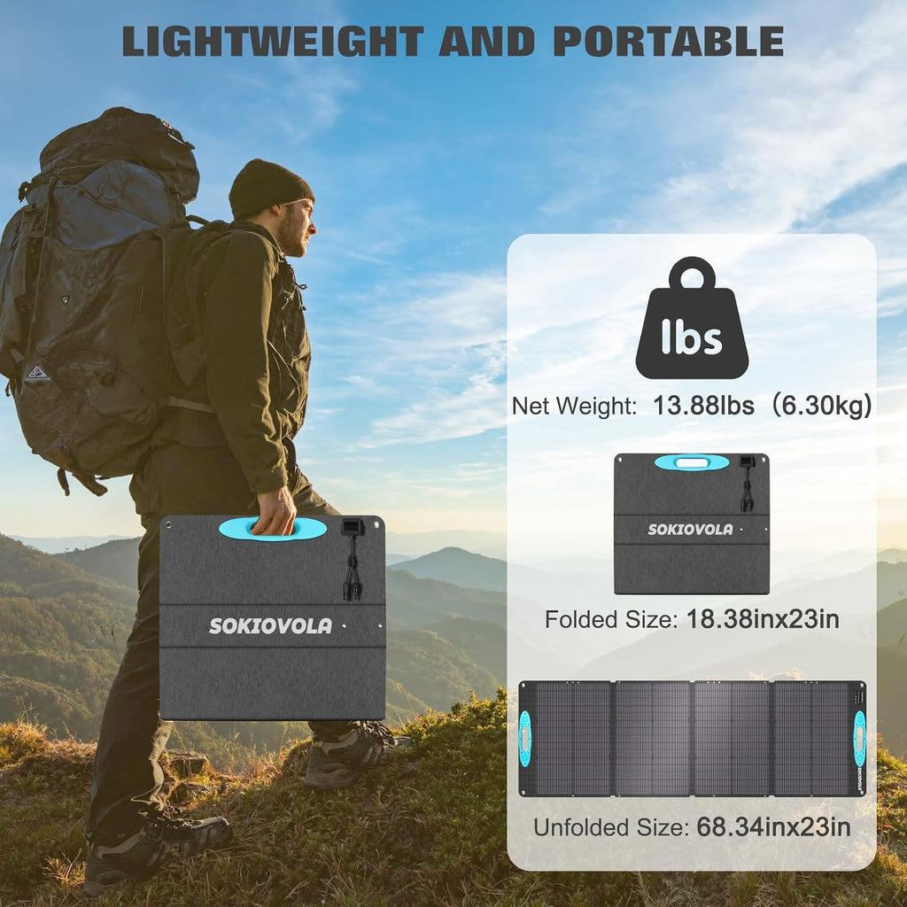 SOKIOVOLA 160W 18V Portable Solar Panels for Power Station,25% High Conversion Efficiency ETFE Foldable Solar Panel Charger with Adjustable Kickstand Solar Panel for Camping Outdoor RV Trailer Car