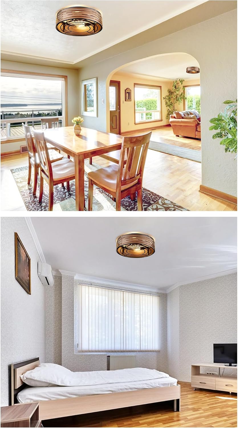 20'' Flush-Mount Ceiling Fan with Light and Remote, Reversible Motor, Perfect for Bedroom, Living Room, Kitchen, Outdoor Gazebo, Patio, Low-Profile Design Cage (Black Walnut)