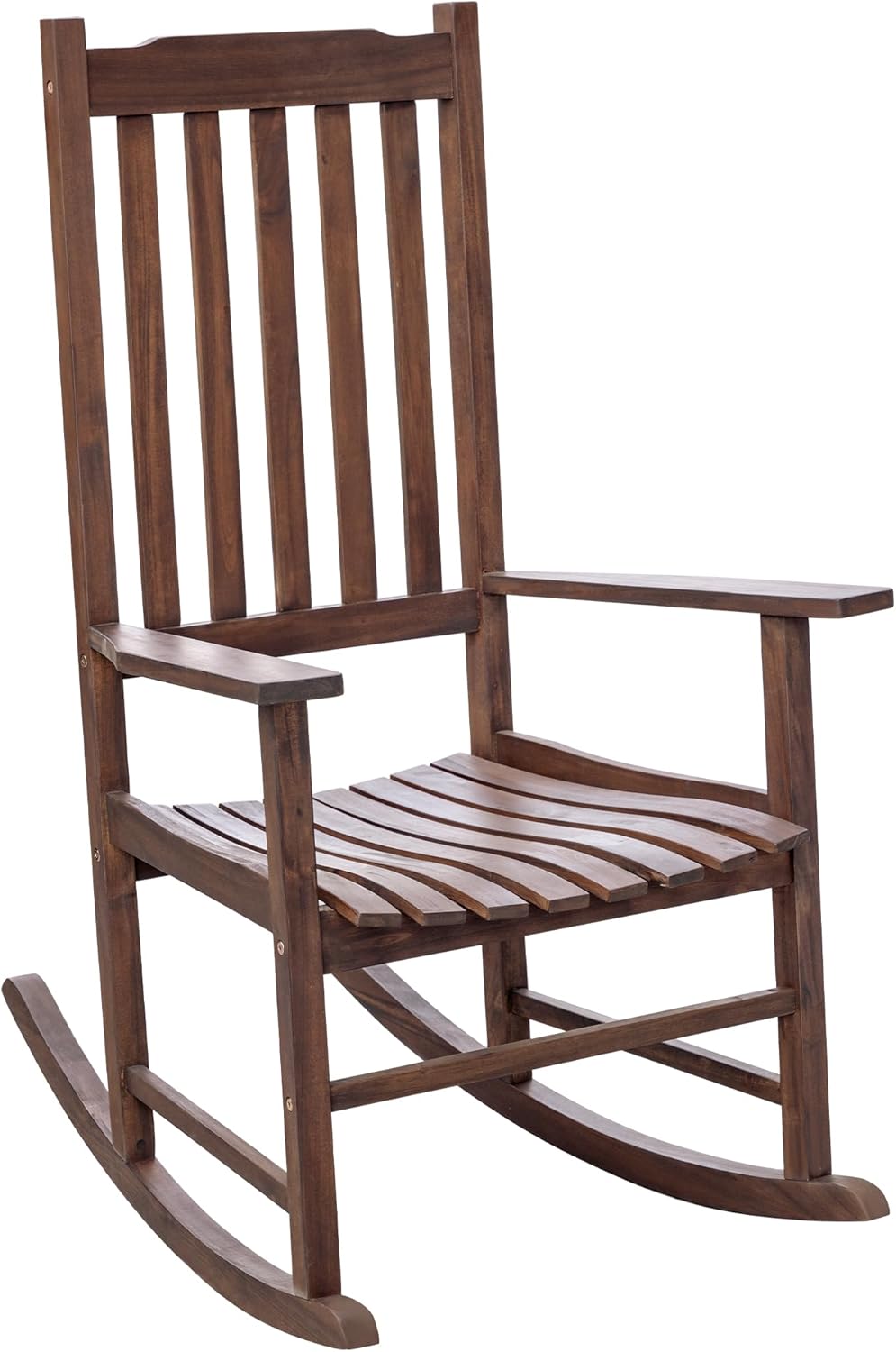 Flamaker Outdoor Rocking Chair Oversized Wooden Patio Chairs with Widened Armrest High Back Porch Rocker for Lawn, Garden, Backyard, Fire Pit (Brown)