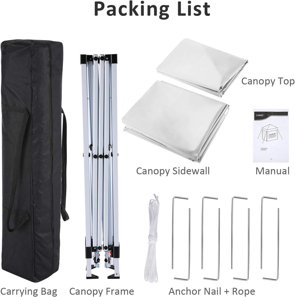 COBIZI 10'x10' Pop Up Canopy Tent Straight Leg Commercial Instant Canopy Pop Up Canopy with Sidewalls Outdoor Sun Shade Event Tent for Camping Garden Party Beach, Canopy Bags x1, (Off White)