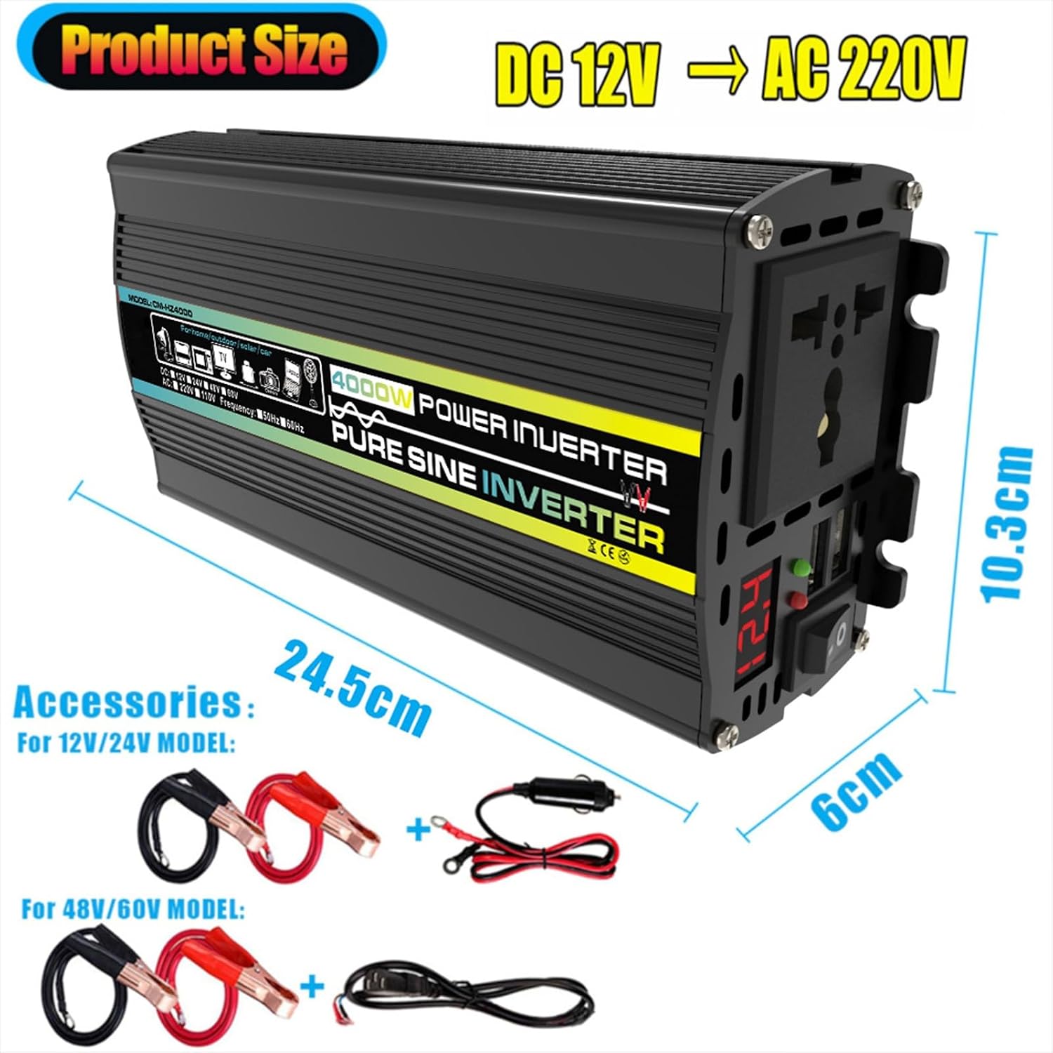 Solar System Kit 3000W/4000W 12V to 110V/220V Inverter Solar Panel Kit 50A Controller + 50W18V Foldable Solar Panel Home Grid System Solar Generator(800W,12V-220V)