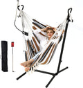 ZEYU Hammock Chair with Stand Double Hammock Chair Bohemian Style with Tassel Mobile Phone Support Manual Adjustable Swing Indoor and Outdoor Garden Porch with Floor mat Reclining Capacity 400 pounds