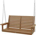 YEFU Hanging Porch Swing Outdoor: 2-Seat Patio Swing Bench-All Weather Swings Chair with Hanging Chains-Look Like Real Wood-Garden/Courtyard/660Lbs Weight Capacity/4FT/Teak
