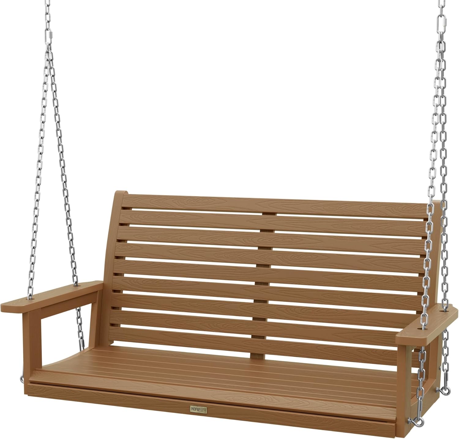 YEFU Hanging Porch Swing Outdoor: 2-Seat Patio Swing Bench-All Weather Swings Chair with Hanging Chains-Look Like Real Wood-Garden/Courtyard/660Lbs Weight Capacity/4FT/Teak