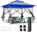 MAMIZO 13ft Pop Up Gazebo, Outdoor Instant Canopy Tent w/4 Netting Sidewall & Auto Extending Eave, Patio Gazebos Shelter w/Mesh Wall, Center Lock, Wheeled Bag for Garden, Yard (Blue, 13X13FT)