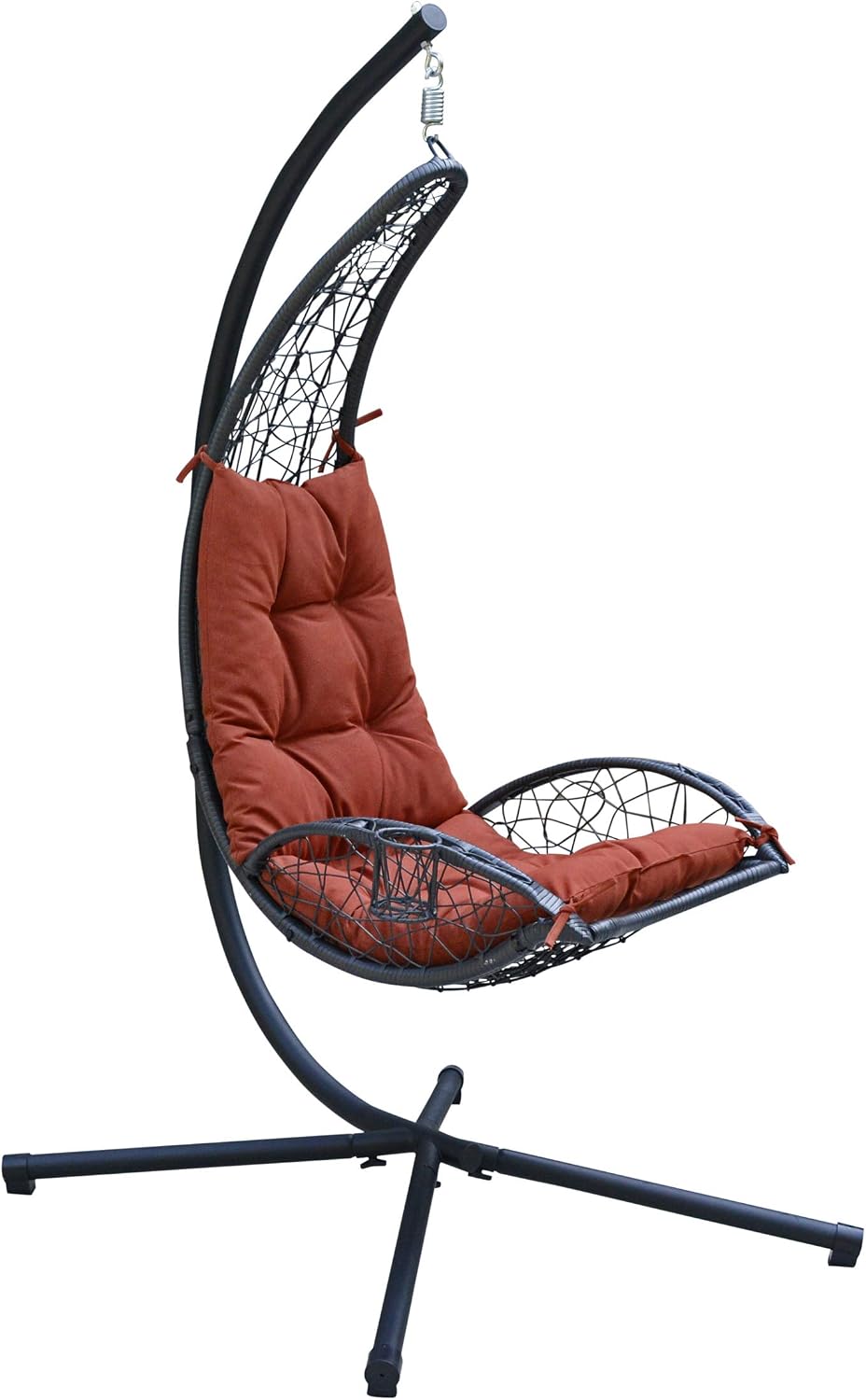 Cushioned Rattan Wicker Hanging Chair with Stand