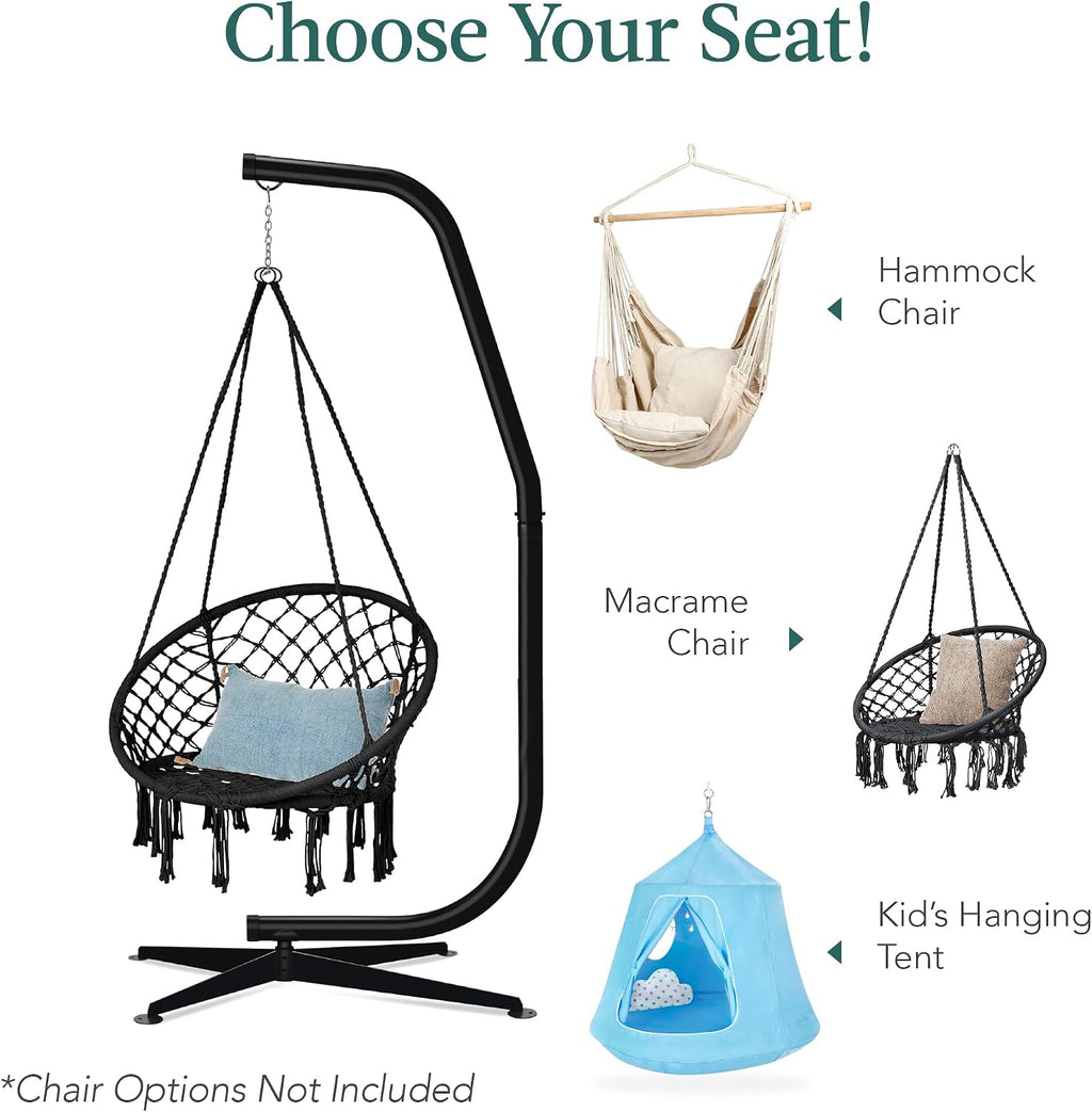 Best Choice Products Metal Hanging Hammock C-Stand for Chair/Weather-Resistant Finish, Offset Base - Stand Only - Black
