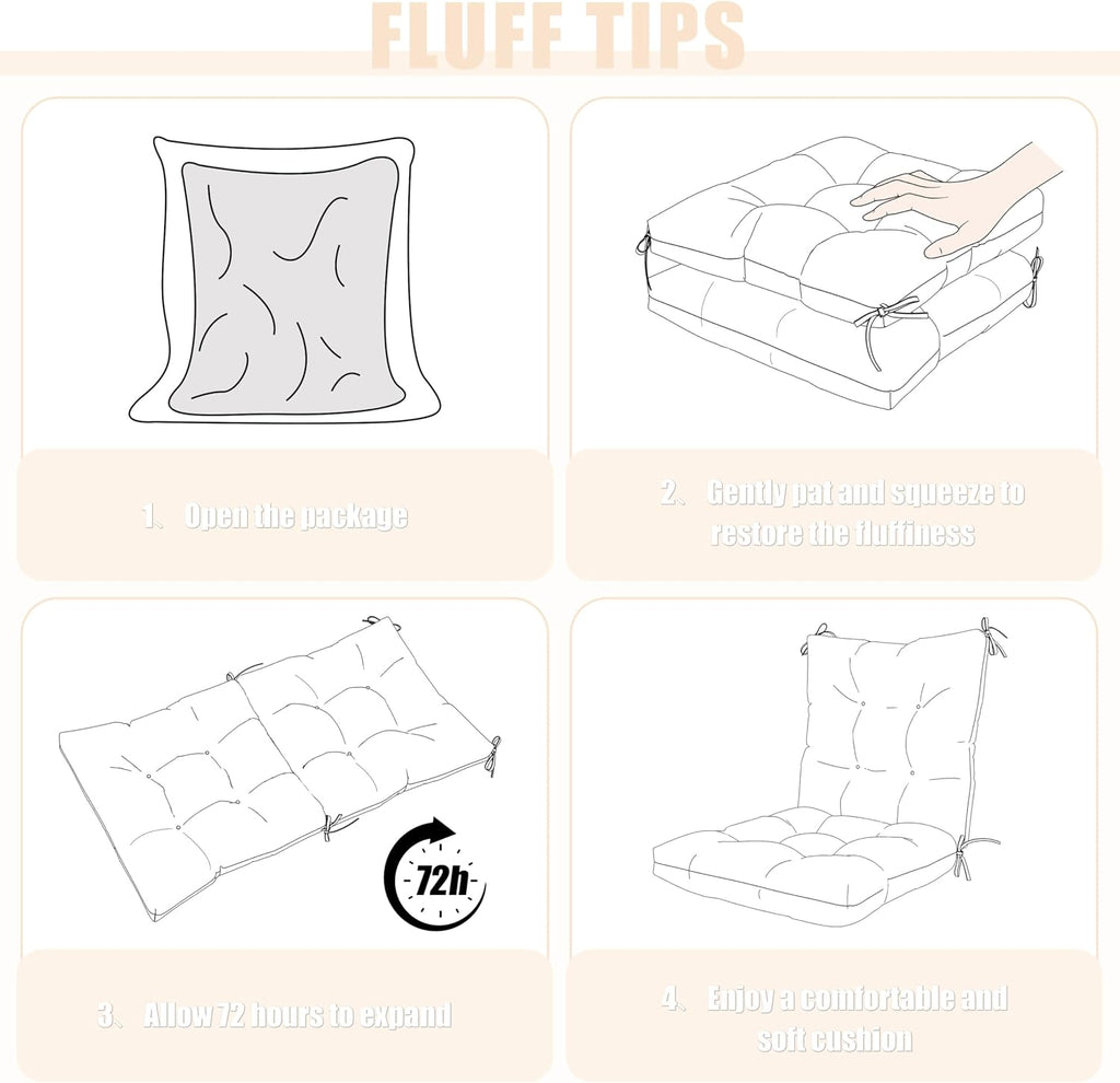 2sets Rocking Chair Cushion Set,Outdoor Patio Chair Cushions,Waterproof and Fade-Resistant Replacement Tufted Pads with Ties for Indoor Outdoor Rocker/Patio/Swing Chair,42 x 21 x 5 Inches