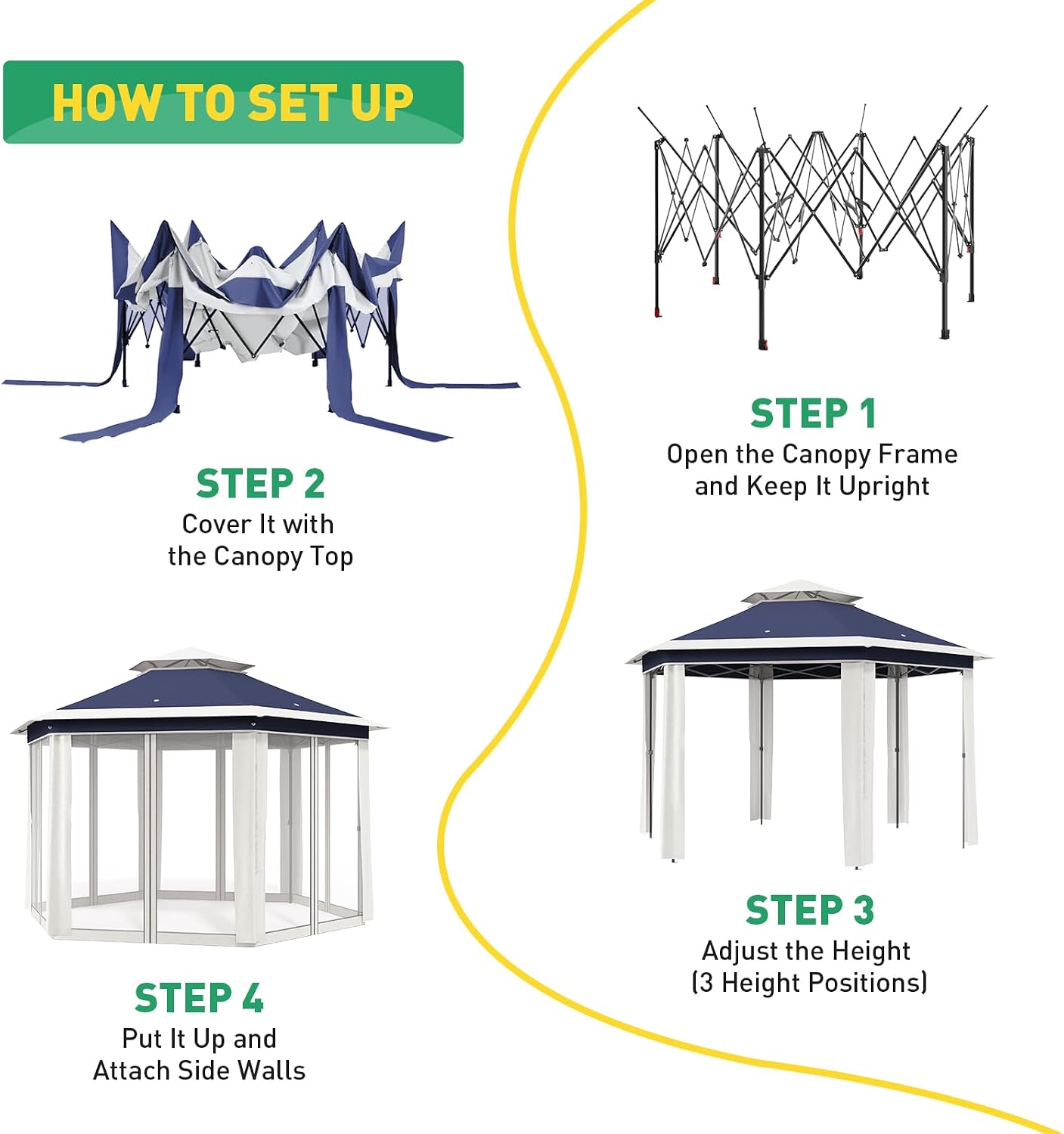13' x 13' Pop-Up Gazebo Canopy Tent with Zippered Mesh Sidewalls and Carrying Bag, Event Tent Shelter for Patio Garden Backyard, Blue and Beige