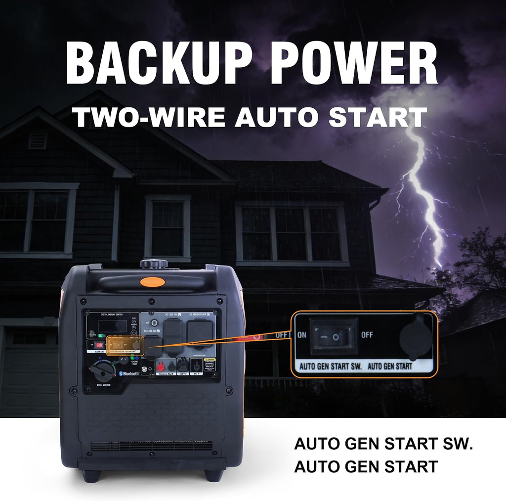 GENMAX 8000w Tri-Fuel Inverter Generator(2026Model)Features2Wire Auto Start/Stop,bluetooth APP Control,CO Sensor,Digital Display&50A Outlet-Ideal for Home Backup&Camping,EPA&CARB Compliant(GM8000iETC)