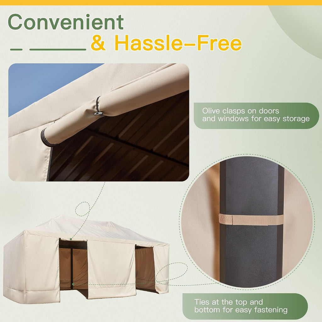 YOLENY Winter Gazebo Cover for 12×20 Hardtop Gazebo, Gazebo Accessories for All Seasons, Transform Your Gazebo for Winter, with Mesh Screens and Doors and Windows (Hardtop Gazebo Not Included), Beige