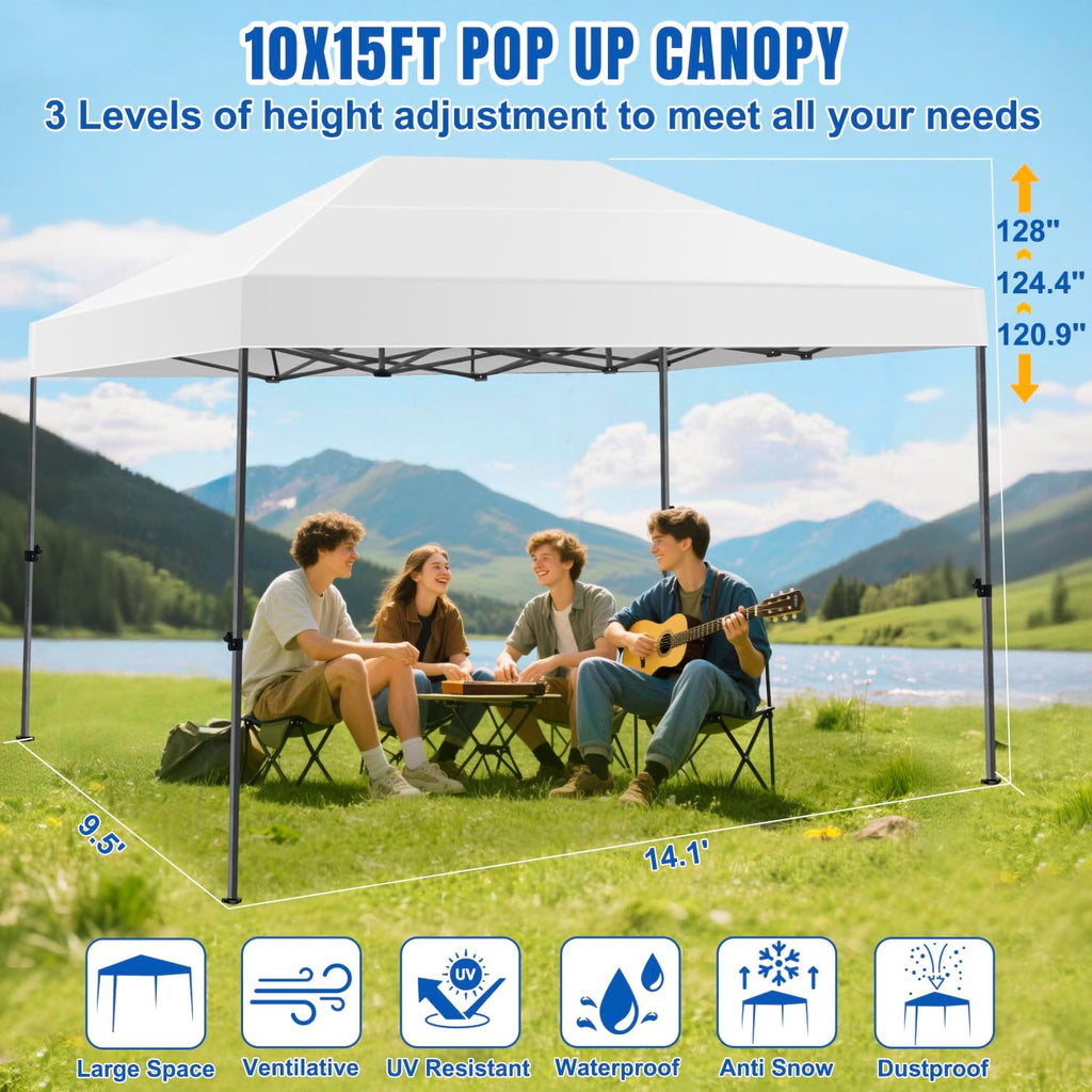 Yesker 10x15 Pop Up Canopy Tent - Instant Outdoor Canopy Easy Setup Gazebo, Waterproof & UV Protection, Large Adjustable Height Instant Sun Shelter Tents for Patio Backyard Market Party Events, White