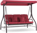 MCombo 3-Seat Outdoor Patio Swing Chair, 2-in-1 Convertible Porch Swing Glider Chair with Removable Cushions, Adjustable Canopy & Pillows for Backyard, Deck, Garden, 4068 (Burgundy)