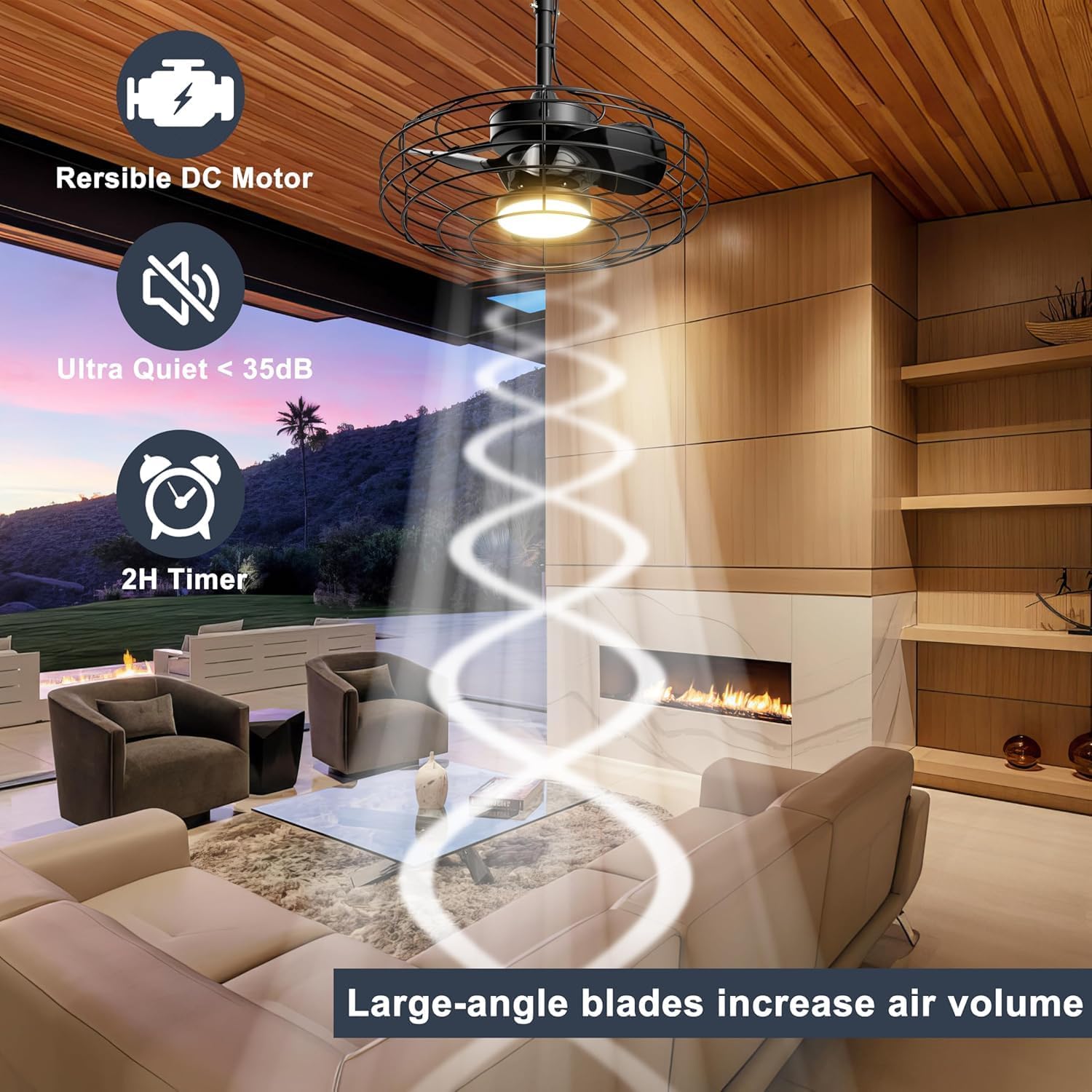 Coolbull 20 Inch Outdoor Ceiling Fans with Light, IP63 Waterproof Gazebo Fan with Hanging Hook, Plug in Caged Ceiling Fan, Remote&APP Control, 3 CCT, 6 Speeds for Patio, Pergola, Canopy, Black