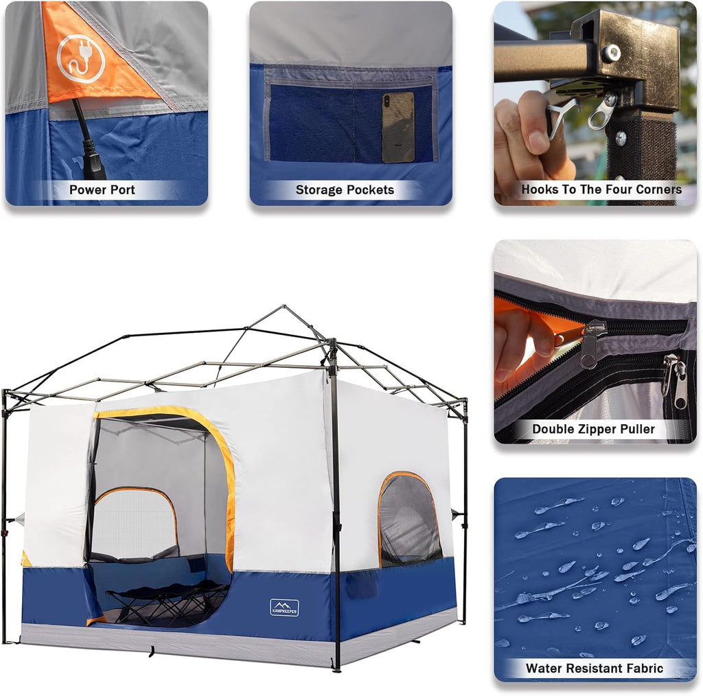 KAMPKEEPER Camping Inner Tent for Pop Up Canopy, Converts 10'x10' Straight Leg Canopy into Camping Tent–Fully Vented Roof(Top & Frame NOT Included) (Navy Blue, Classic)