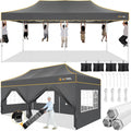 Hoteel 10x20 Pop Up Canopy Tent Heavy Duty with 6 Sidewalls, Waterproof Party Tent, Easy Set-up Commercial Instant Tents with Roller Bag & Sandbags, Hexagonal Leg (1-Year Warranty)