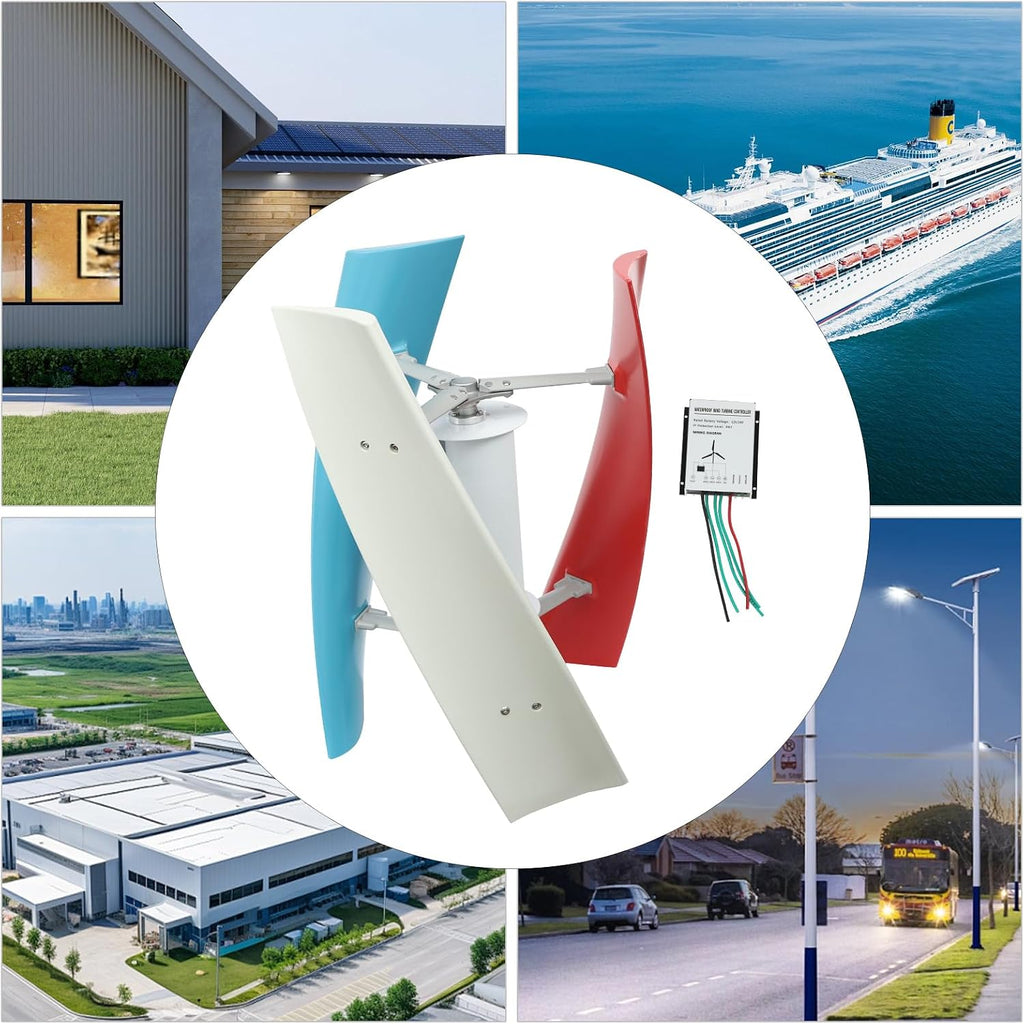 Wind Generator, 100W 24V 3 Blade Vertical Wind Turbine Generator Vertical Axis Wind Turbine Vertical Wind Generators Kit Wind Power Generators w/Auxiliary Wind Wheel for Home, Business, Ships