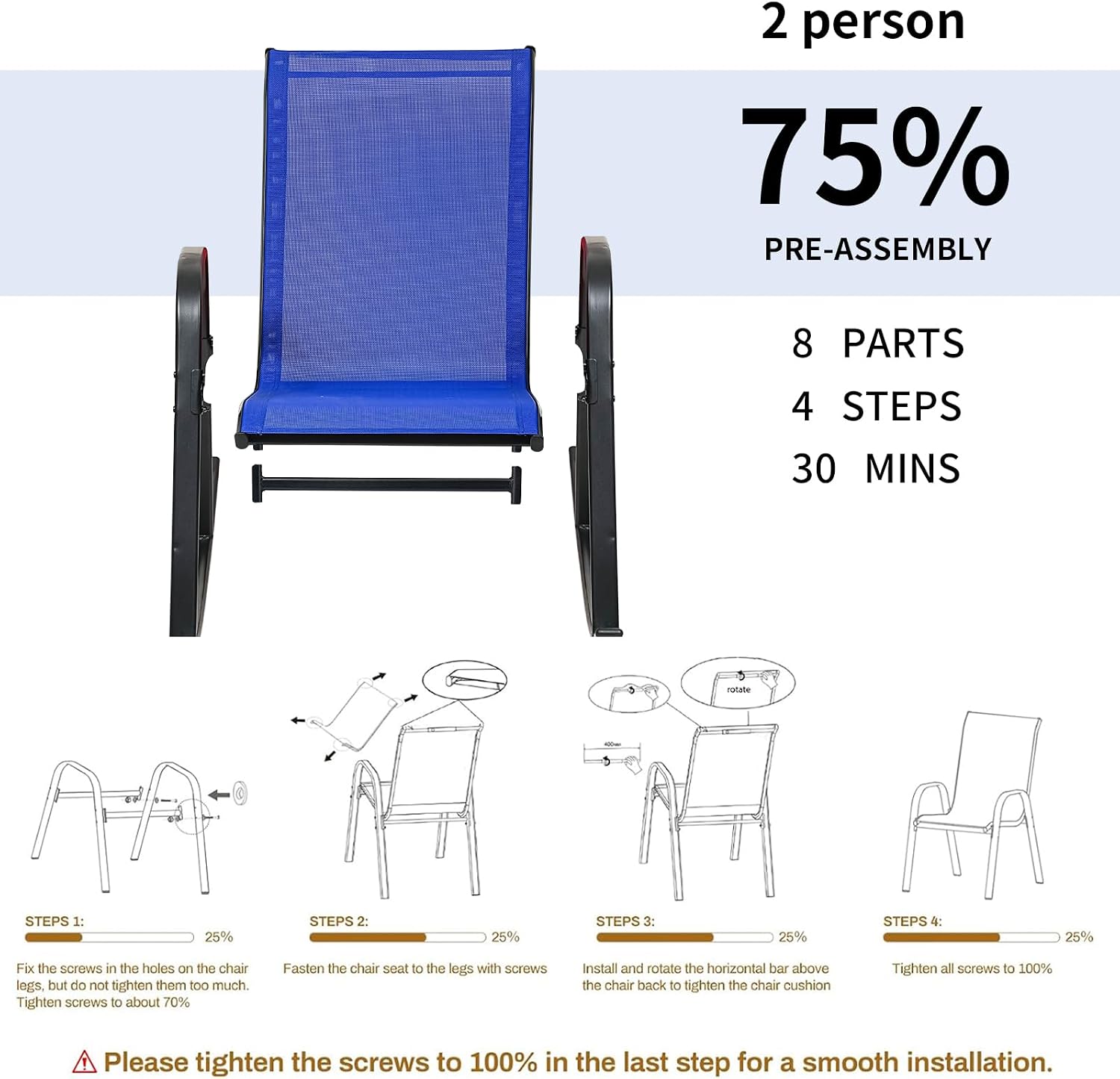 Outdoor Rocking Chairs with Backrest/Armrests-Assembly for Patio Lawn Garden Balcony Deck Camping Porch-Set of 2 (Navy Blue)
