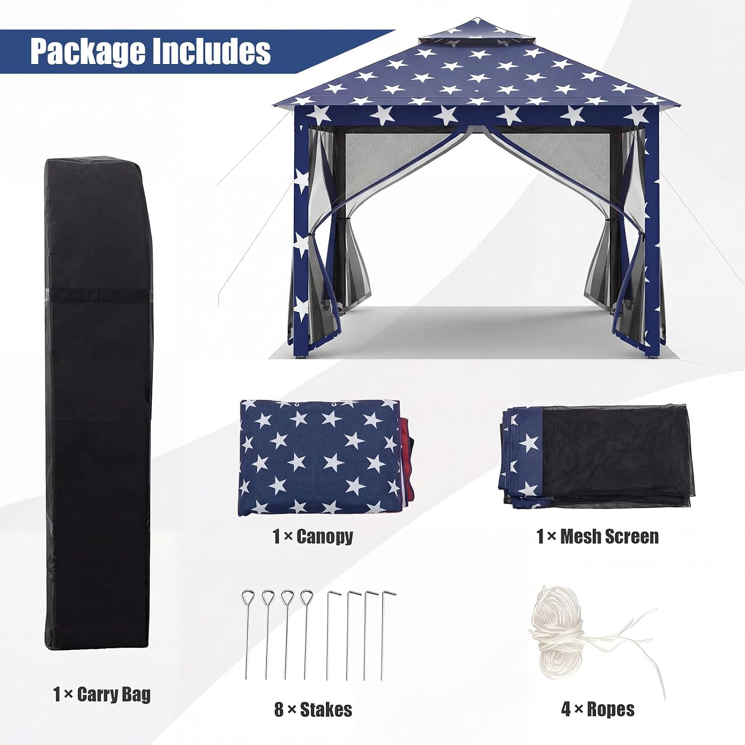 Tangkula 11x11 Ft Pop up Gazebo, 2-Tier Outdoor Patio Gazebo with Netting, Carry Bag, 121 Square Feet of Shade for Backyard, Deck, Poolside
