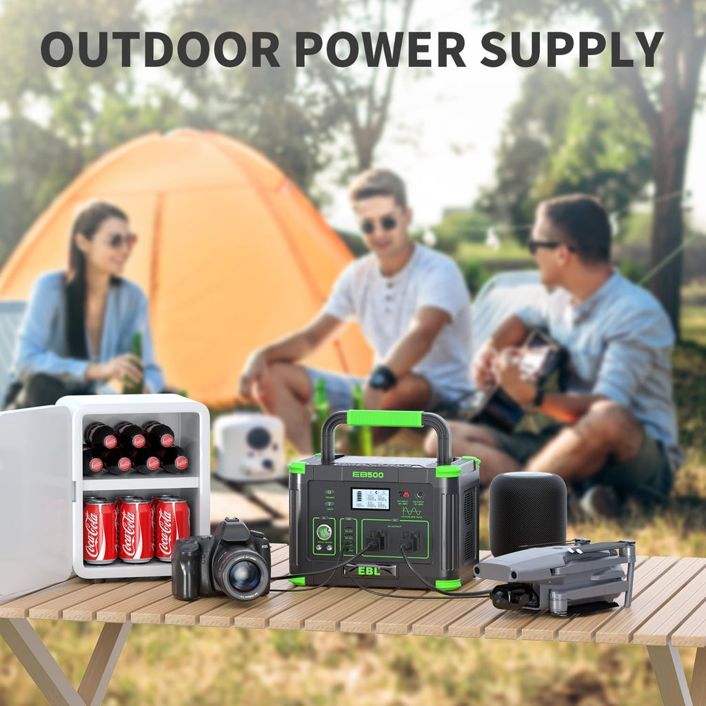 EBL Portable Power Station 500w(Peak 1000W), Camping Solar 519Wh Outdoor Solar Generator Backup Battery Pack with 2 110V AC Outlets, 10-Port Powerhouse for Outdoor and Indoor Emergency Use