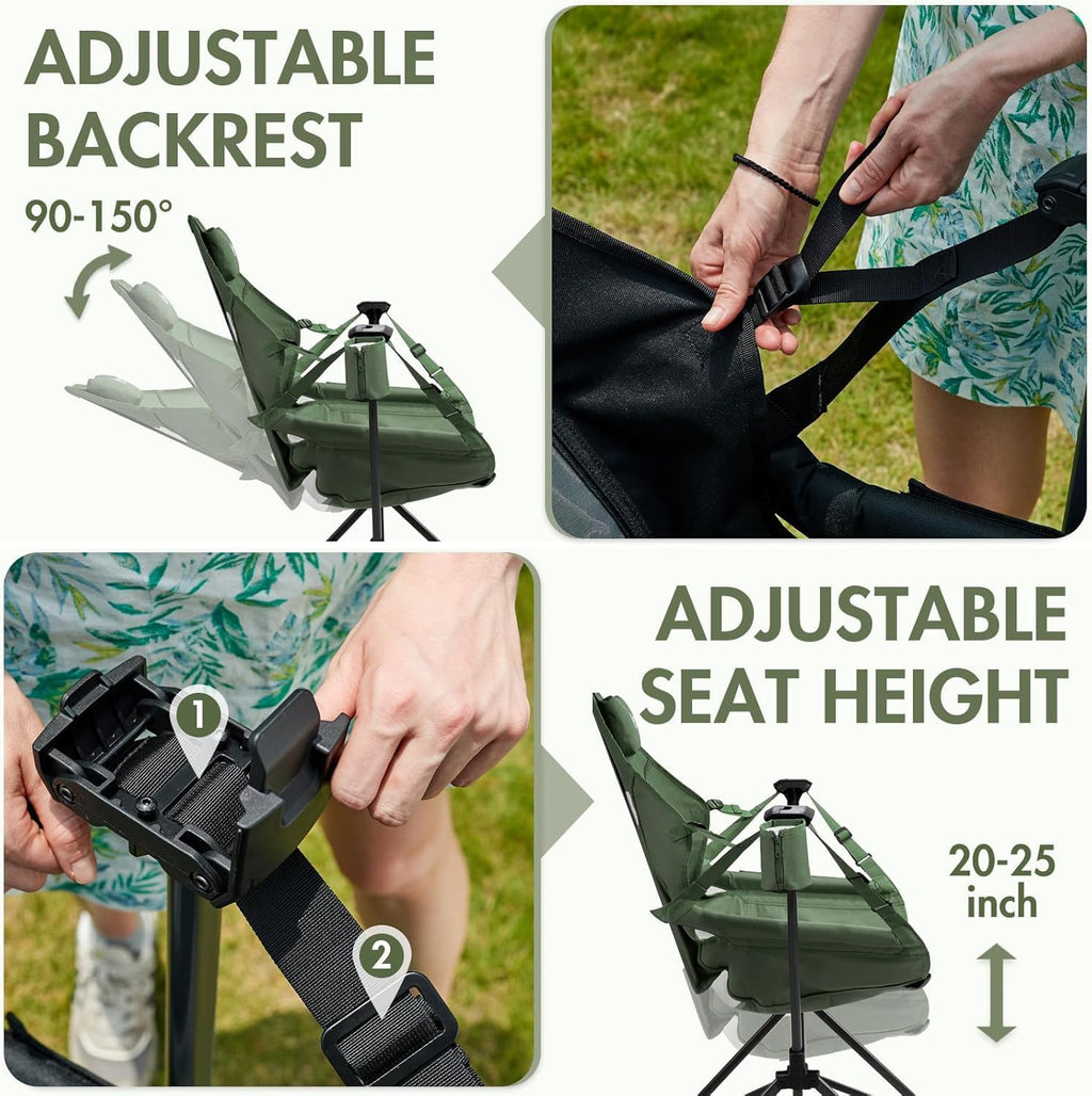Portal Hammock Camping Chair, Portable Outdoor Swinging Chairs, Rocking Chair for Adults with Adjustable Back and Height for Lawn, Backyard, Patio, Supports 400 lbs, Mesh High Back, Green, 2 Pack