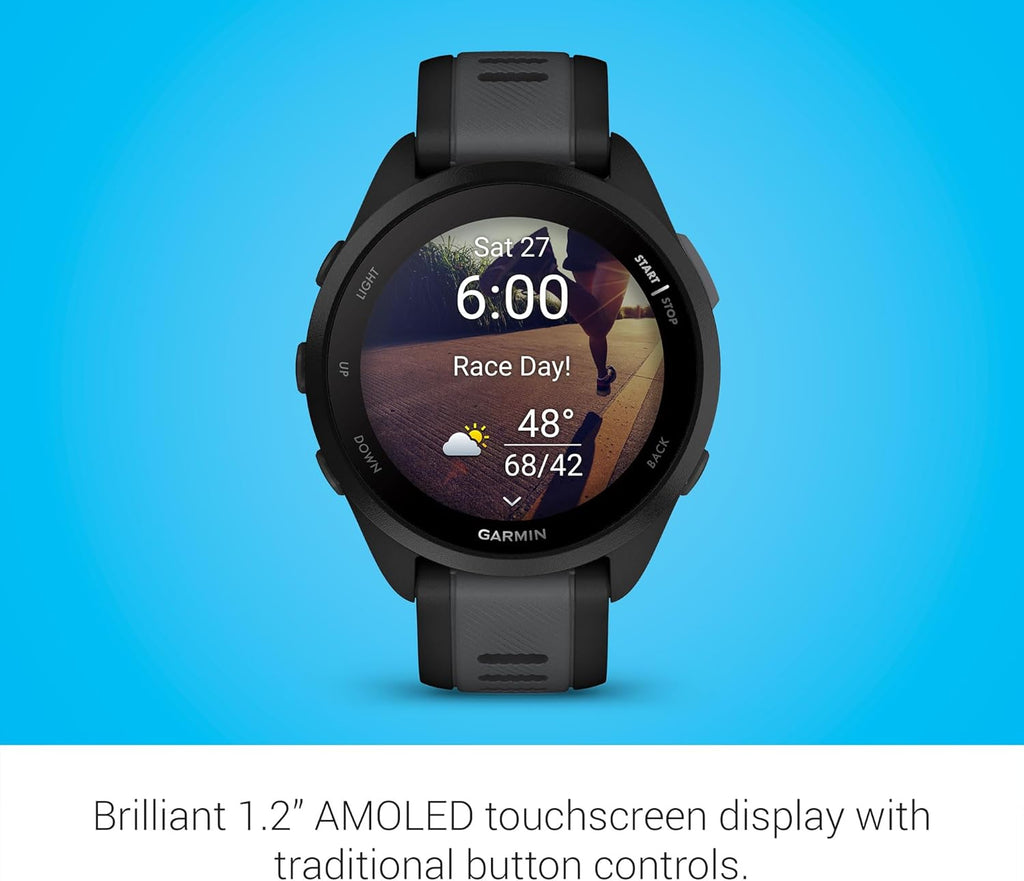Garmin Forerunner 165 Music, Running Smartwatch, Colorful AMOLED Display, Training Metrics and Recovery Insights, Music on Your Wrist, Black