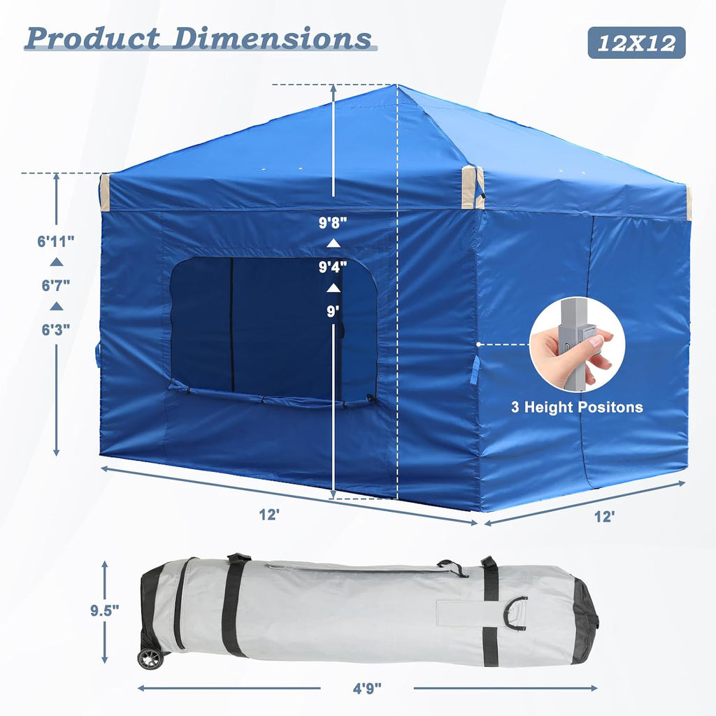 Aoodor 12x12 FT Pop-Up Canopy Tent with Roller Bag and Curtain - Portable Instant Shade, Sturdy Iron Frame, Water-Resistant 210D Oxford Fabric, UV Protection, Ideal for Camping and Outdoor Events
