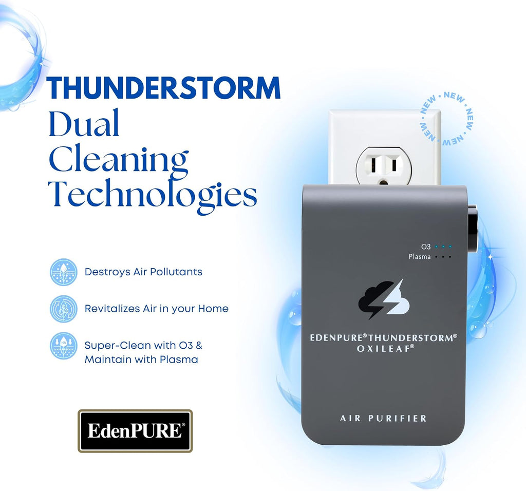 EdenPURE Thunderstorm III Air Purifier – Small Plug-In Ozone Generator & Ionizer – Eliminates Odors, Pet Smells, Smoke, Mold – Filter-Free Portable Cleaner for Home, Travel, Car, Office Use