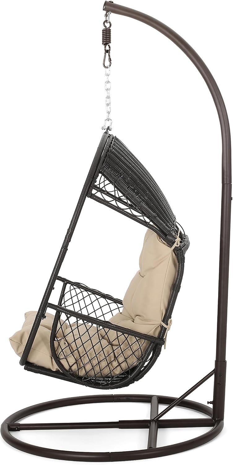 Christopher Knight Home Amanda Wicker Hanging Chair with Stand, Brown, Tan
