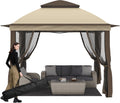 Pop Up Gazebo 11x11, Outdoor Instant Canopy Shelter Tent with Mosquito Netting Metal Frame Storage Bag for Patio Garden Backyard.(Beige)