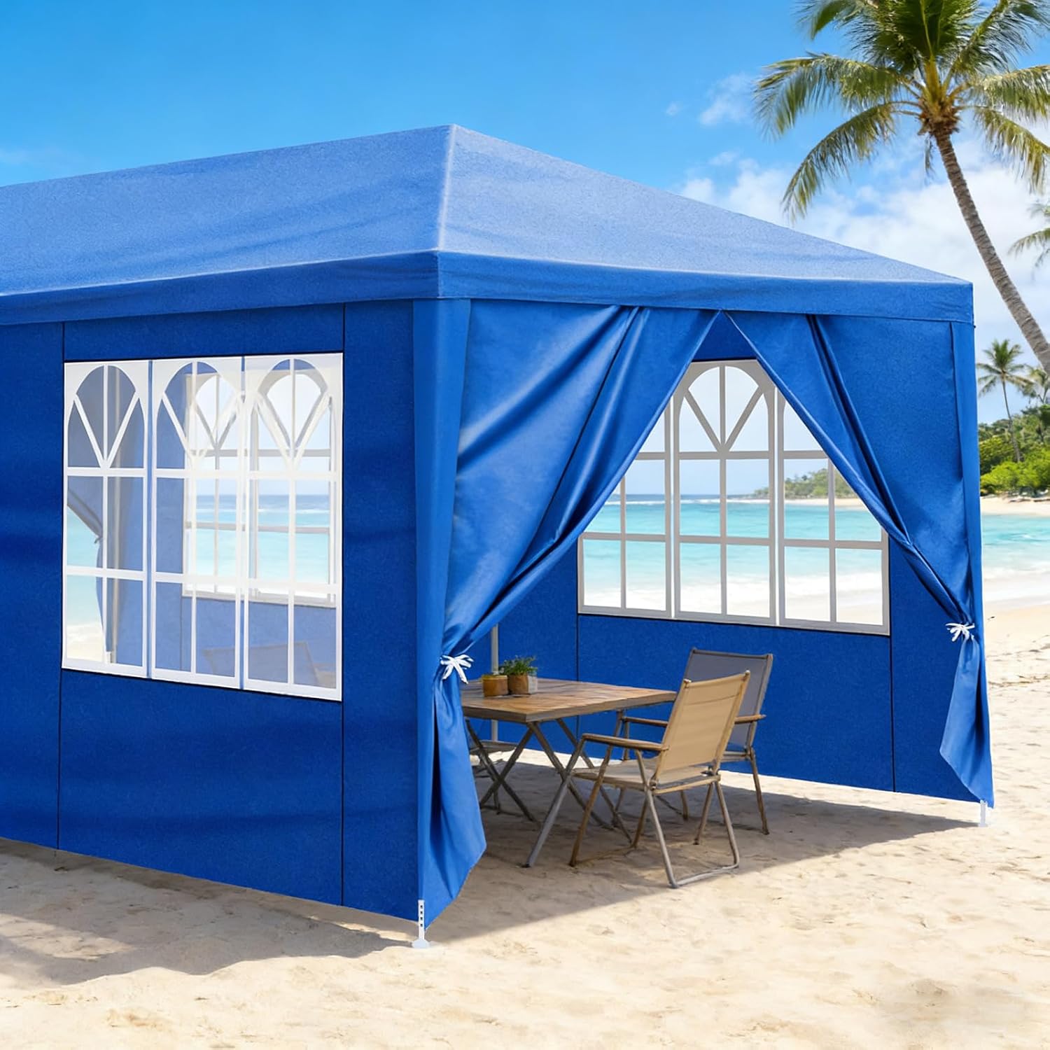 Party Tent for Outdoor Wedding, Birthday, Event, Patio Gazebo, Carport Canopy Shade With Removable Sidewalls & Transparent Window (10'x20'/6 Sidewalls Blue)
