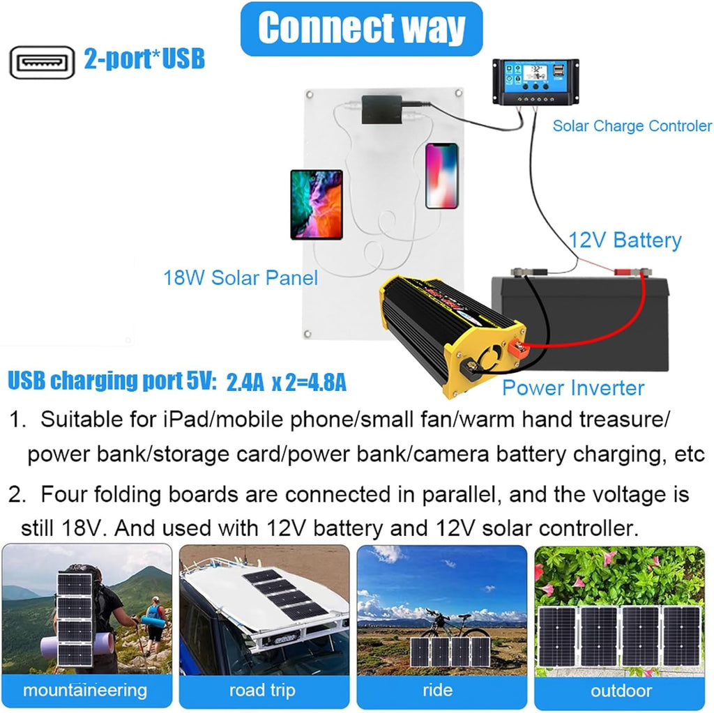 4000W 12V to 110V/220V Solar System Combination Inverter Solar Panel Kit Solar Generator Home Grid System 30A Controller + 18w12v Solar Panel (Color : Black, Size : 12V-110V)