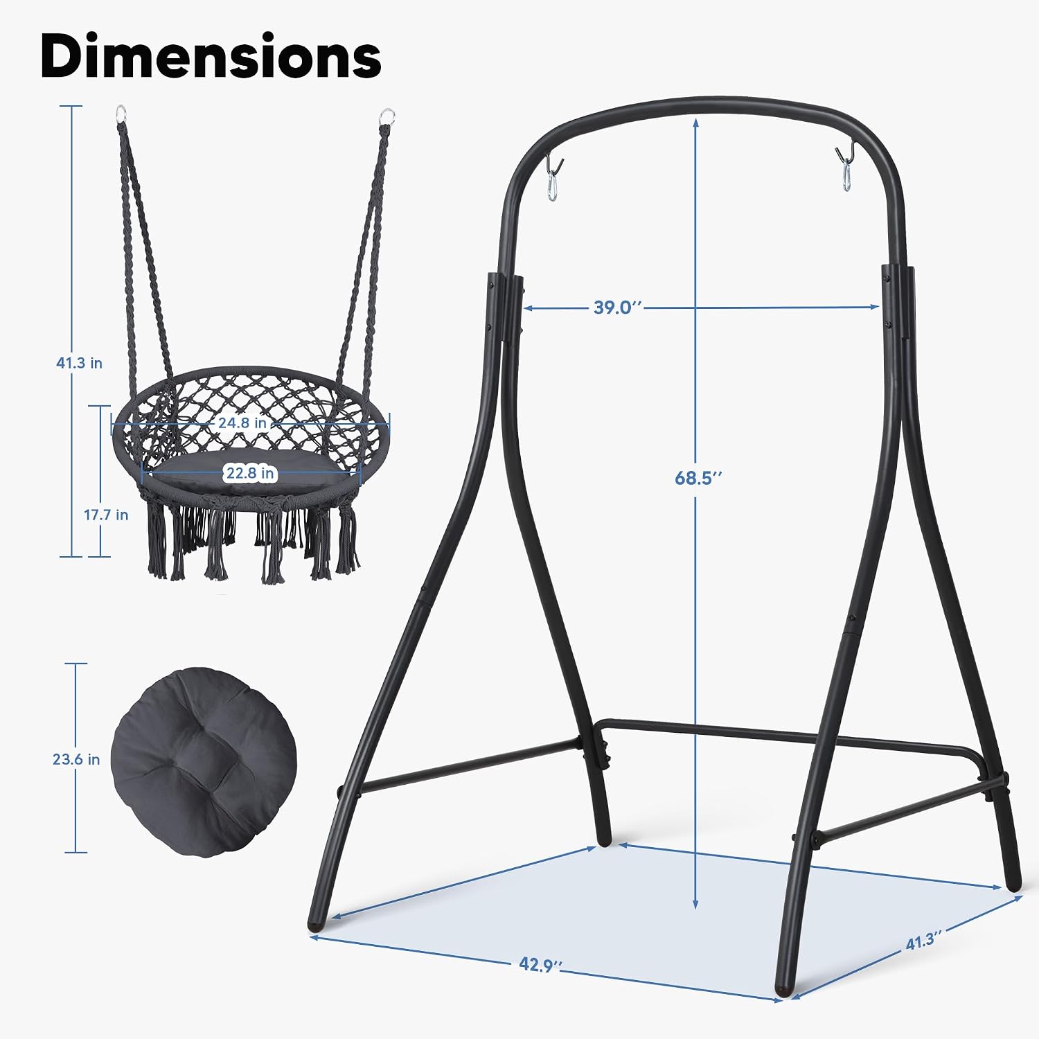 SUNCREAT Hammock Chair with Stand Included, Heavy Duty Hanging Chair with Stand, 400 lbs Capacity, Patent Pending, Gray