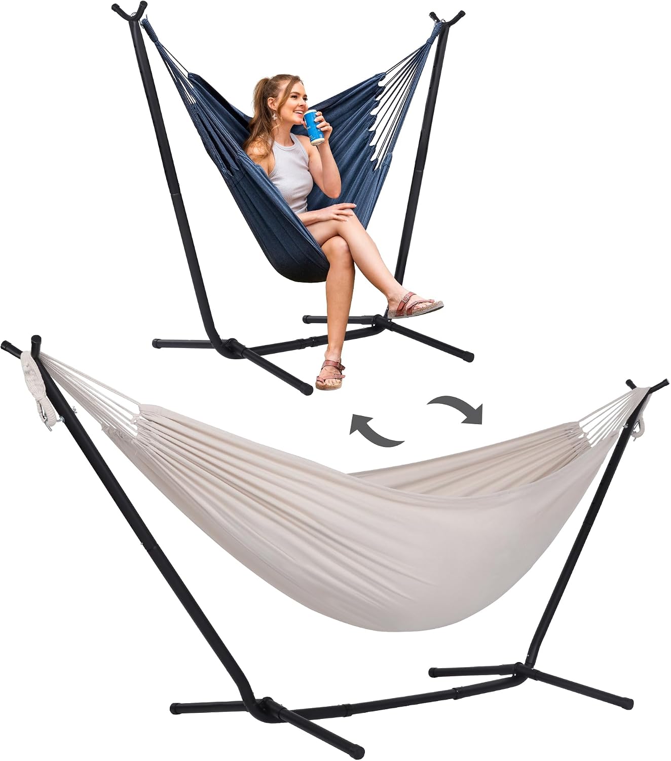 SUNCREAT 2-in-1 Hammocks Convertible Portable Double Hammock with Stand, Outdoor Hammock with Stand Included, Patented, Natural