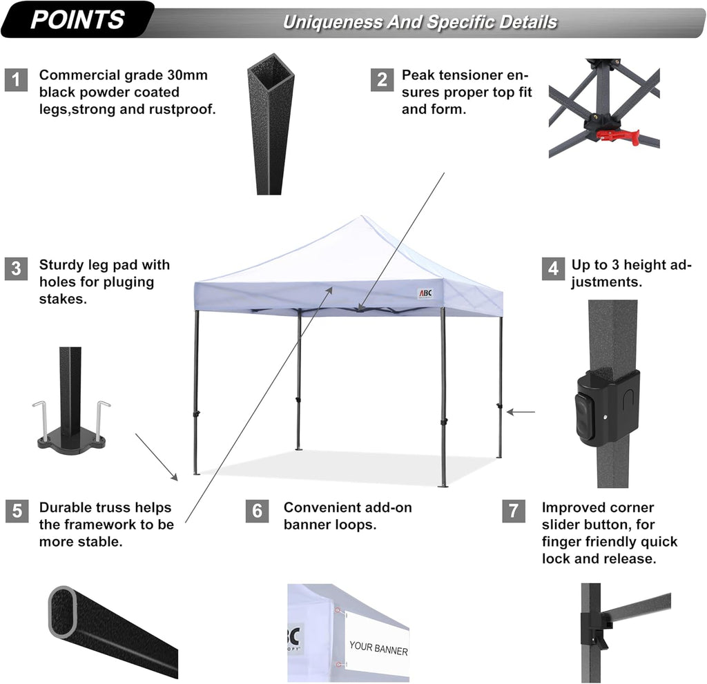 ABCCANOPY Patio Pop Up Canopy Tent 8x8 Commercial-Series (White)