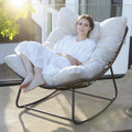 Outdoor Papasan Rocking Chair Oversized - Rocking Chair with Soft Cushion, 30° Rocker Egg Chair for Patio, Front Porch, Backyard, Living Room, Beige