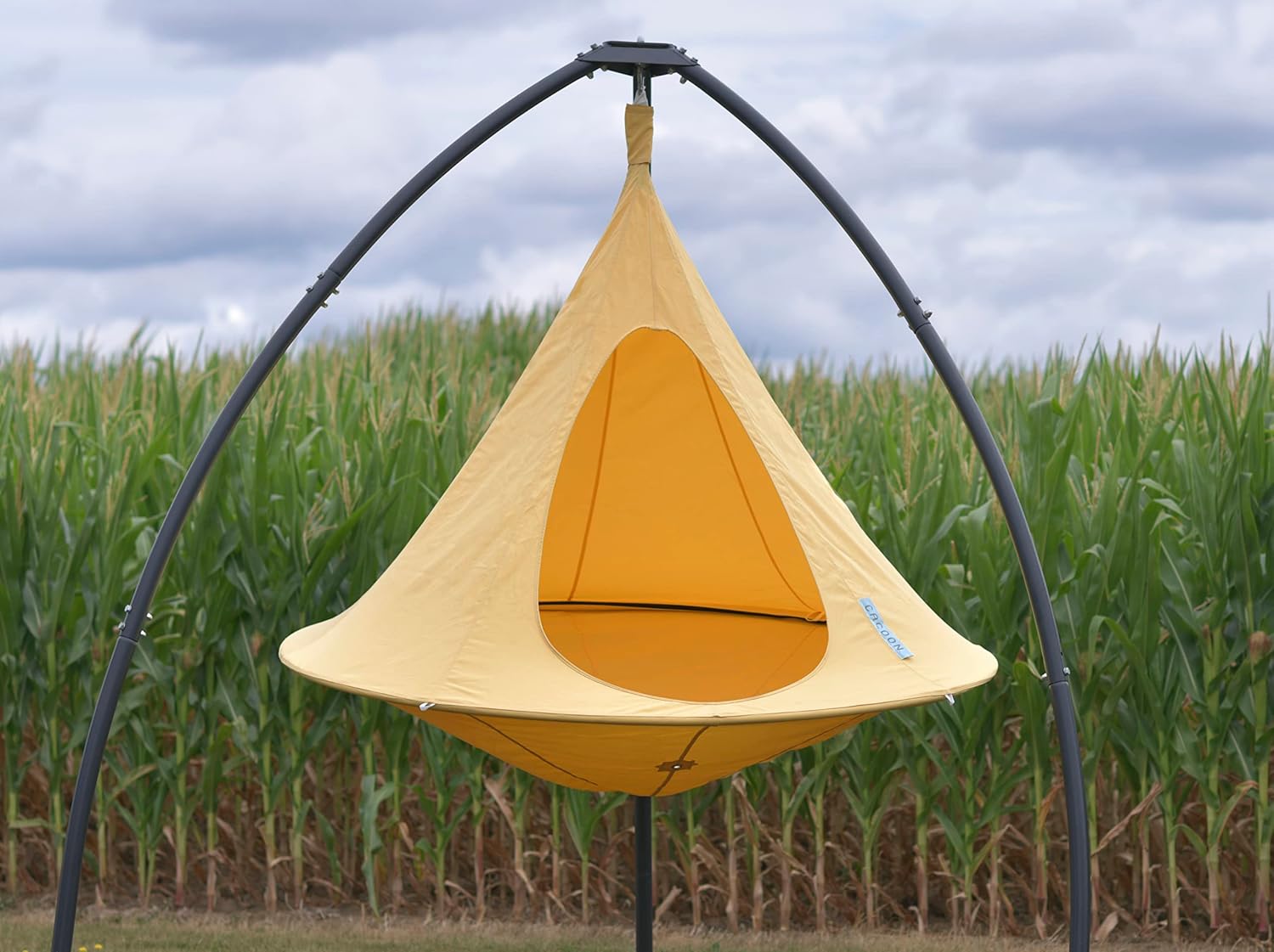 Double Cacoon Hanging Chair for Two – Cozy Indoor/Outdoor Hammock with Polyester Canvas, 440 lb Capacity, Includes 18ft Rope & Carabiner (Lemonade)